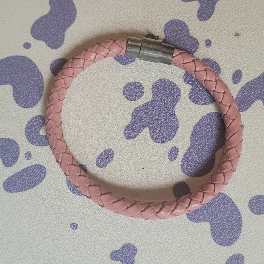 Pink leather braided bracelet